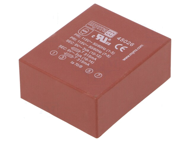 Transformator: ingegoten; 6VA; 115VAC,230VAC; 9V; 9V; witgoed; PCB Transformator: ingegoten; 6VA; 115VAC,230VAC; 9V; 9V; witgoed; PCB